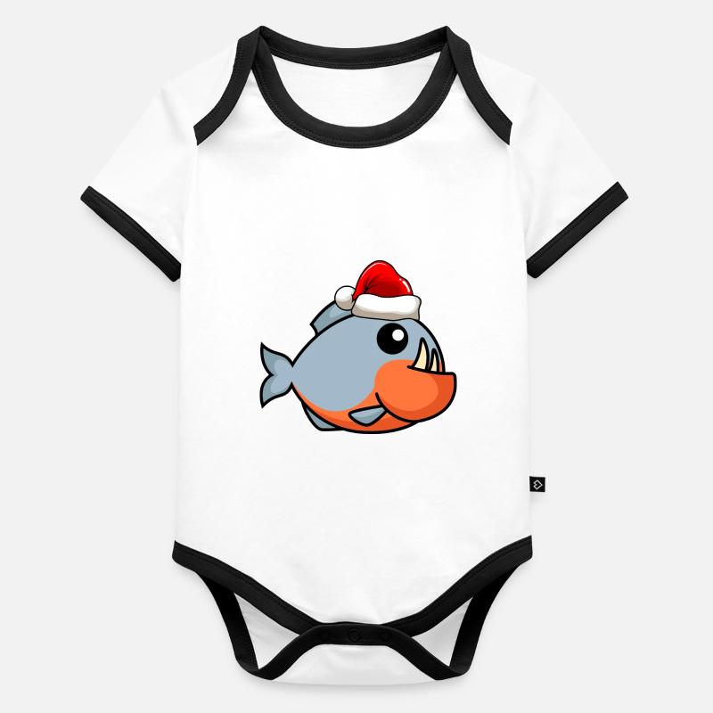 Piranha Bande dessinée de Noël Body Bébé bio contrasté manches courtes