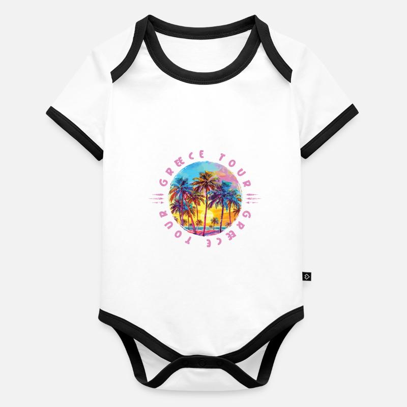 Greece Tour Palm Trees Organic Baby Contrasting Bodysuit