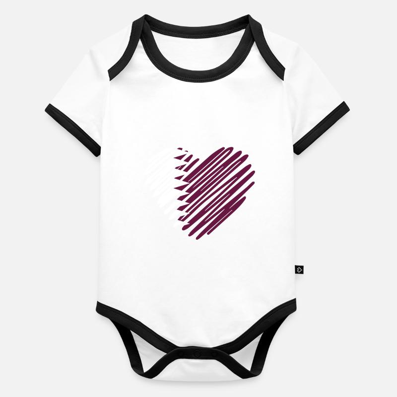 Drapeau du Qatar en forme de cœur - Proud Qatari Design Body Bébé bio contrasté manches courtes
