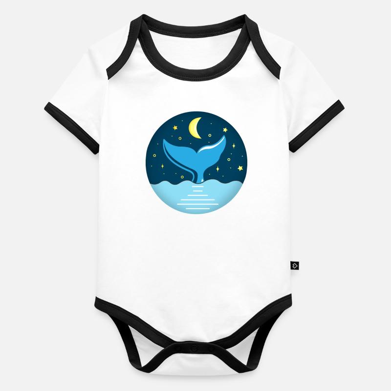 FLOSSE WAL DELFIN MER MER LITTORAL DE SABLE MARIN Body Bébé bio contrasté manches courtes