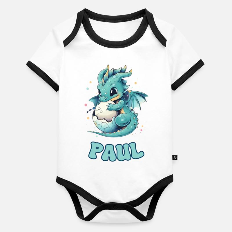Paul - Dragon - Nom Body Bébé bio contrasté manches courtes