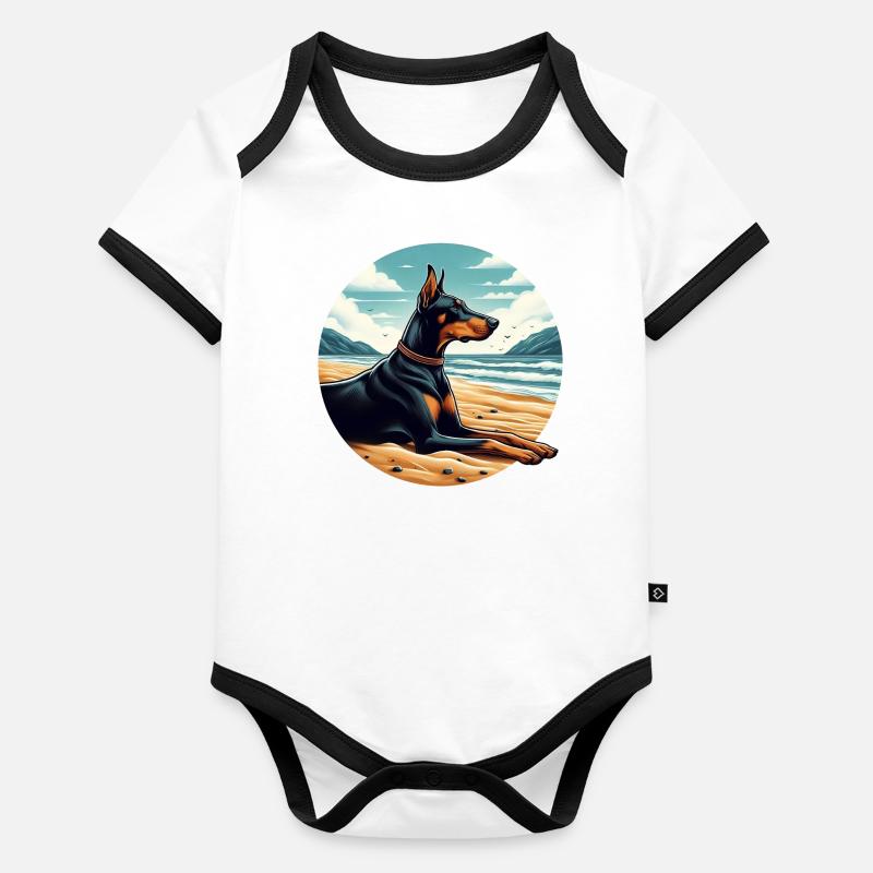 Doberman sur la plage Body Bébé bio contrasté manches courtes
