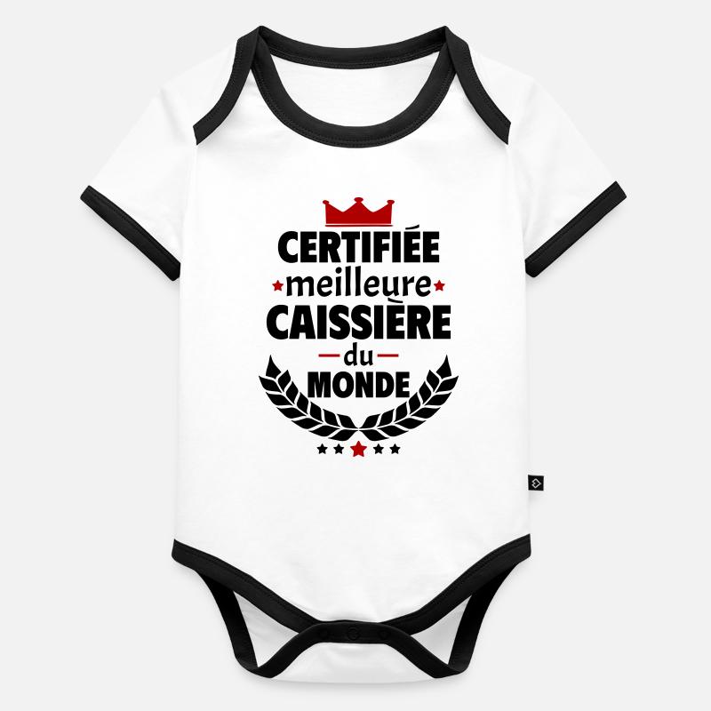 Certifiée meilleure caissière du monde, noël Body Bébé bio contrasté manches courtes