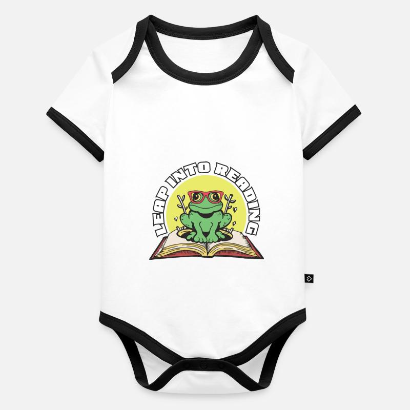 Leap Into Reading Cute Frog Bookworm Love To Read Baby Bio-Kurzarm-Kontrastbody