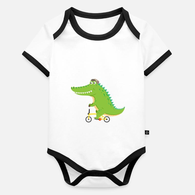 Krokodil - Crocodile - Kinder -Geschenk Geburtstag Baby Bio-Kurzarm-Kontrastbody