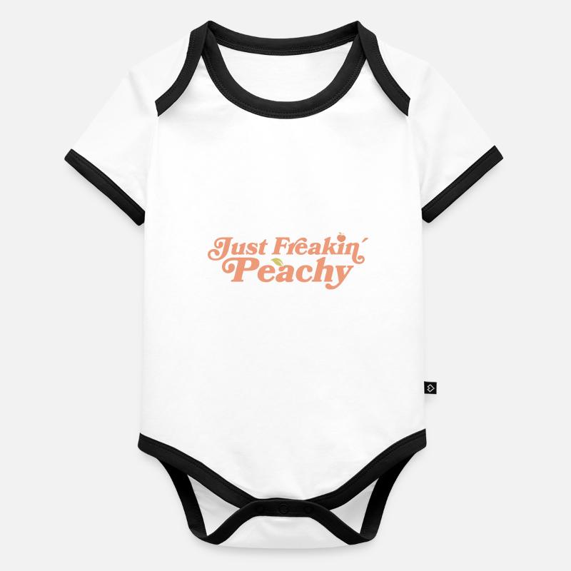 just peachy - Pfirsich Frucht Spruch Baby Bio-Kurzarm-Kontrastbody