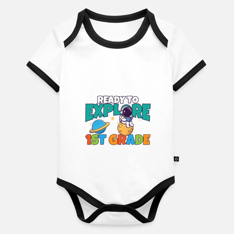 First Day Of School Day Ready to Explore 1st Baby Bio-Kurzarm-Kontrastbody