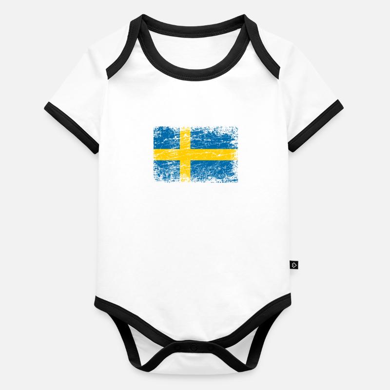 Drapeau de la Suède drapeau usé-look Stockholm Suède Body Bébé bio contrasté manches courtes