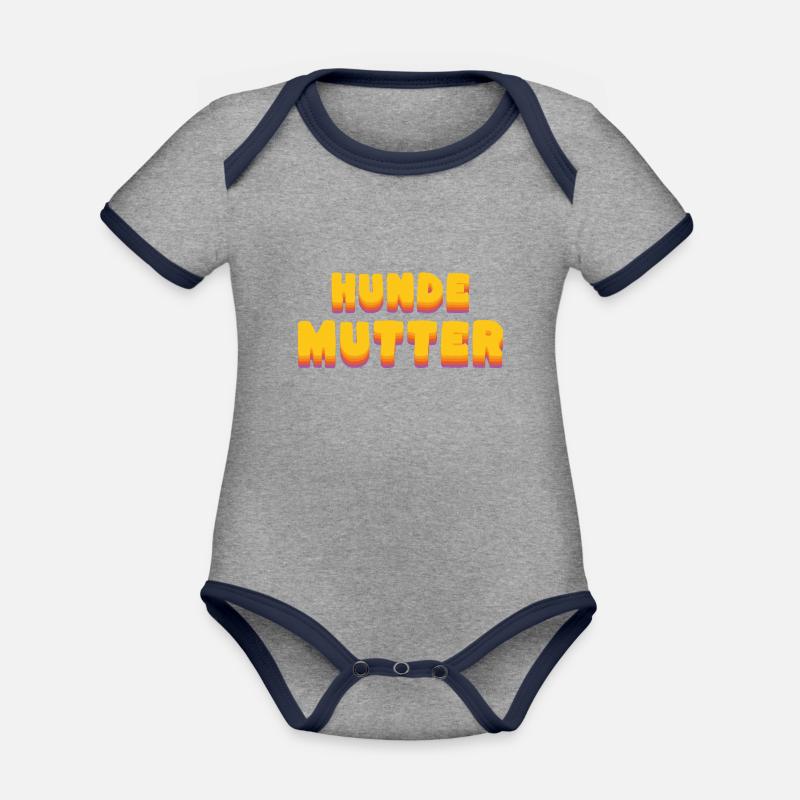 HundeMutter - Baby Bio-Kurzarm-Kontrastbody - Grau meliert/Navy