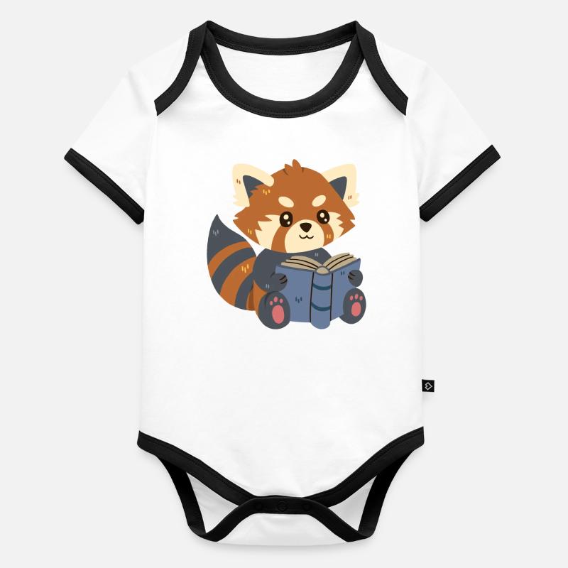 Roter Panda liest ein Buch Baby Bio-Kurzarm-Kontrastbody