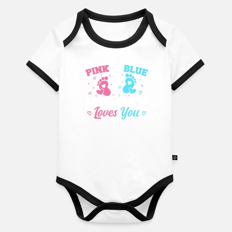 Rosa oder blaue Mama liebt dich - Geschlecht enthüllen Mama Baby Bio-Kurzarm-Kontrastbody