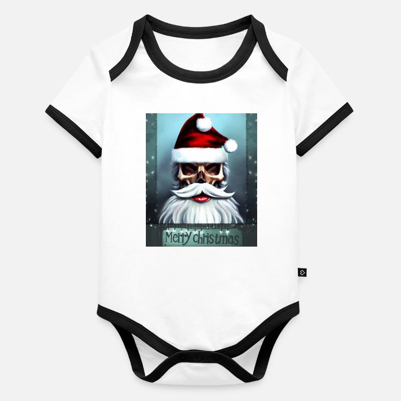 Joyeux Noël Crâne du Père Noël avec barbe Body Bébé bio contrasté manches courtes