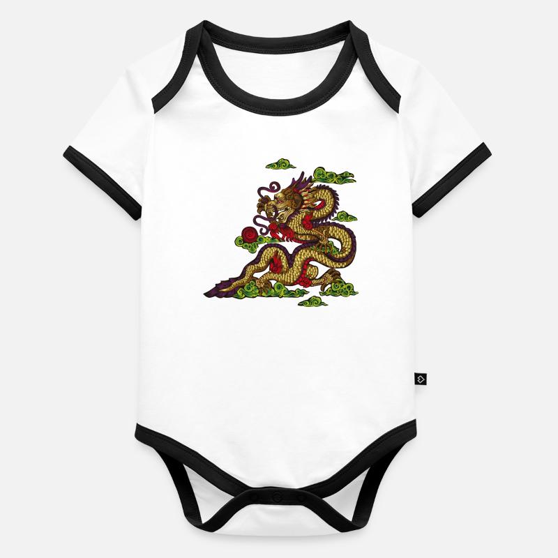 Chinesischer Drache Baby Bio-Kurzarm-Kontrastbody