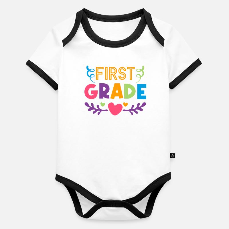 First Day Of School First Grade Teacher Baby Bio-Kurzarm-Kontrastbody