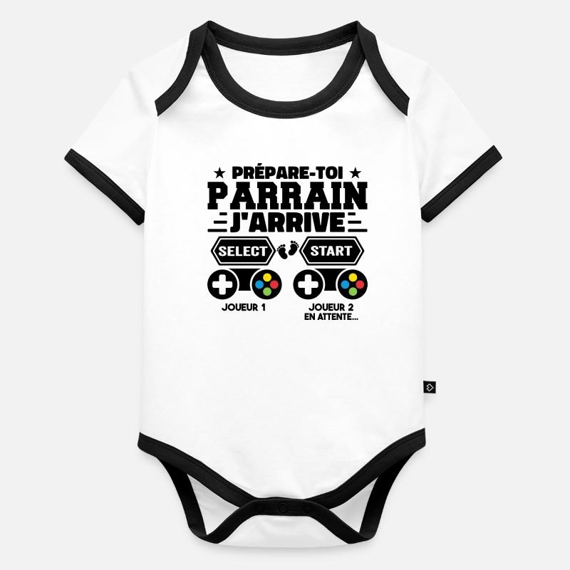 Prépare Toi Parrain J'arrive - Annonce Grossesse Body Bébé bio contrasté manches courtes