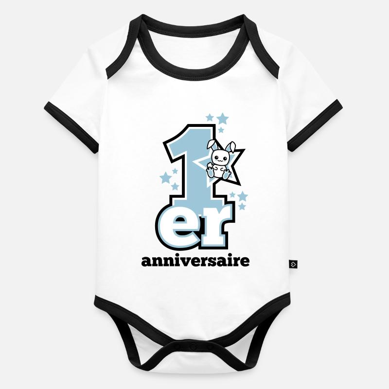 1er anniversaire ( 1 an ) Body Bébé bio contrasté manches courtes