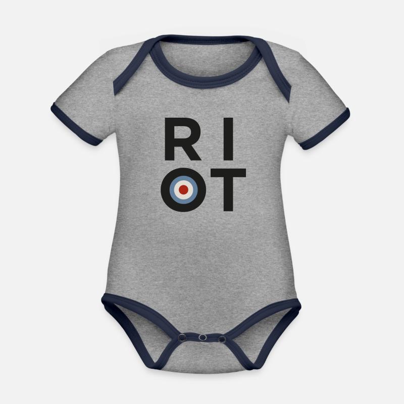 émeute mod - Body Bébé bio contrasté manches courtes - gris chiné/bleu marine