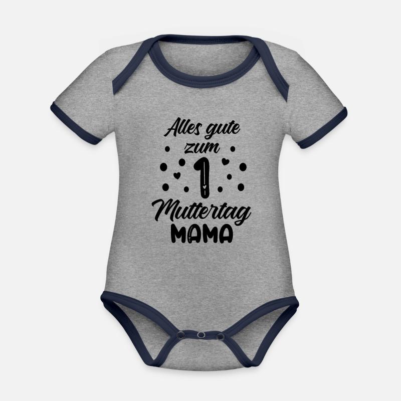 Muttertag - Erster Muttertag - Baby Bio-Kurzarm-Kontrastbody - Grau meliert/Navy