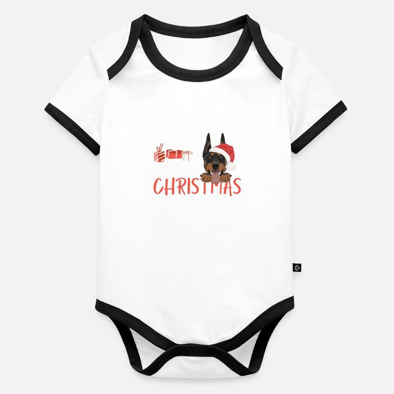 Dobermann Frohe Weihnachten Baby Bio-Kurzarm-Kontrastbody