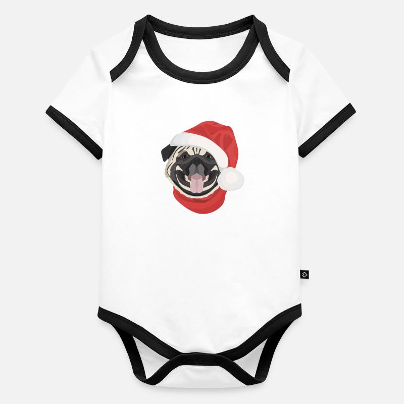 Pug Merry Christmas Organic Baby Contrasting Bodysuit