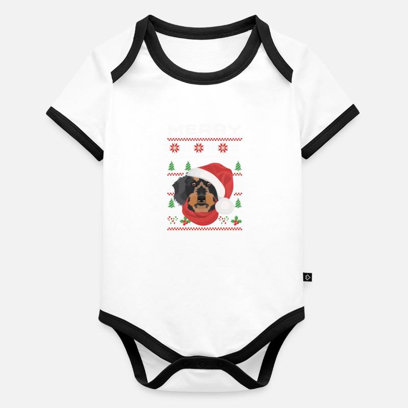 Teckel à poil dur Joyeux Noël Body Bébé bio contrasté manches courtes