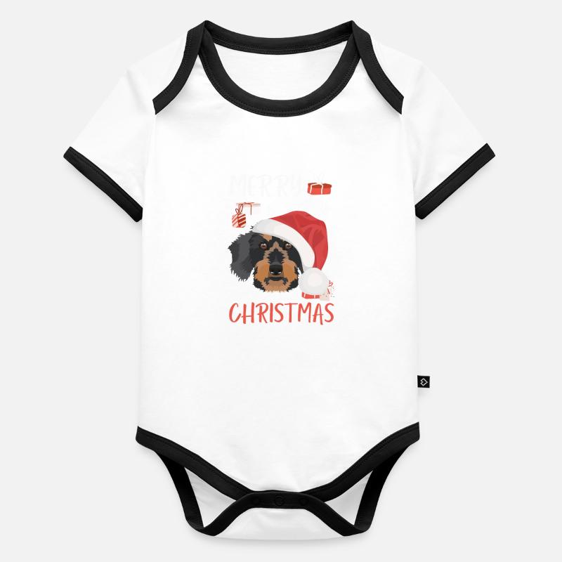 Teckel à poil dur Joyeux Noël Body Bébé bio contrasté manches courtes