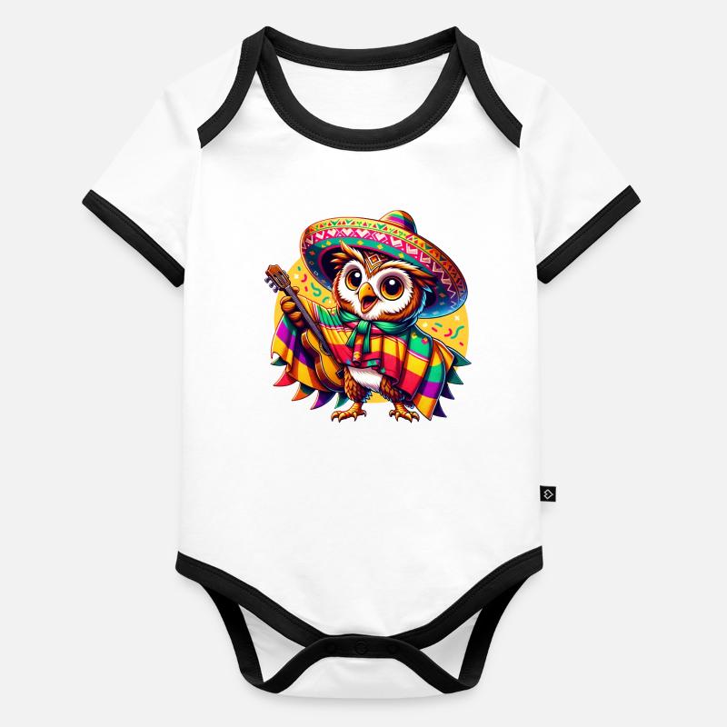 Cinco de Mayo Owl Guitarist Organic Baby Contrasting Bodysuit