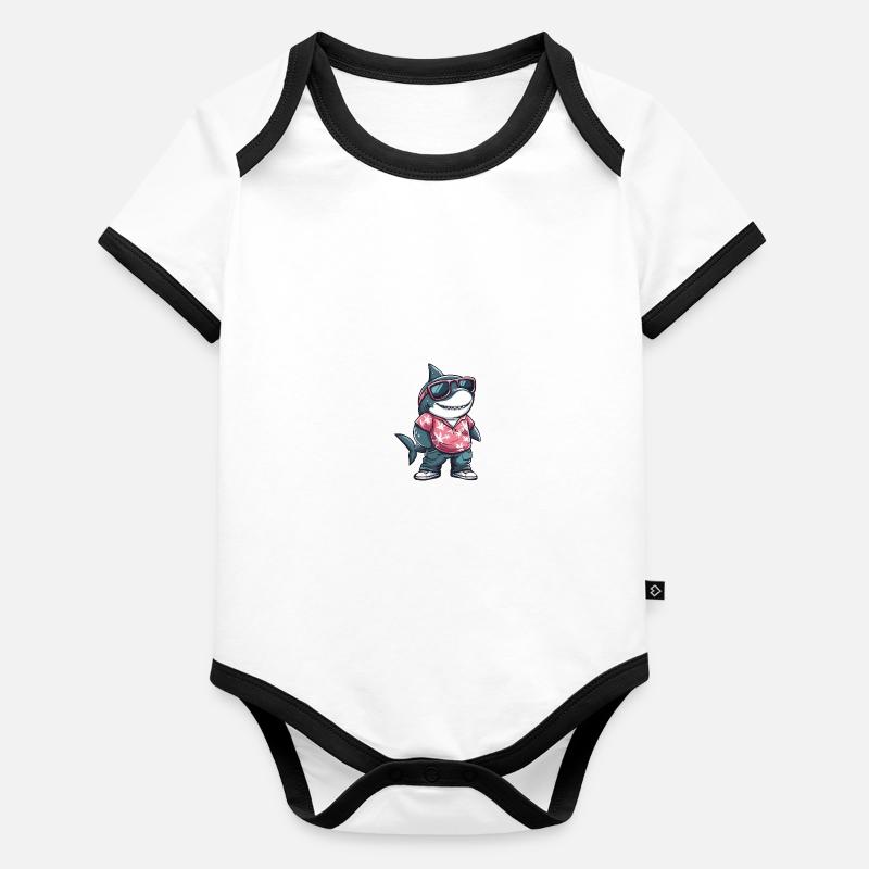 Requin Bande Dessinée Cool Été Body Bébé bio contrasté manches courtes