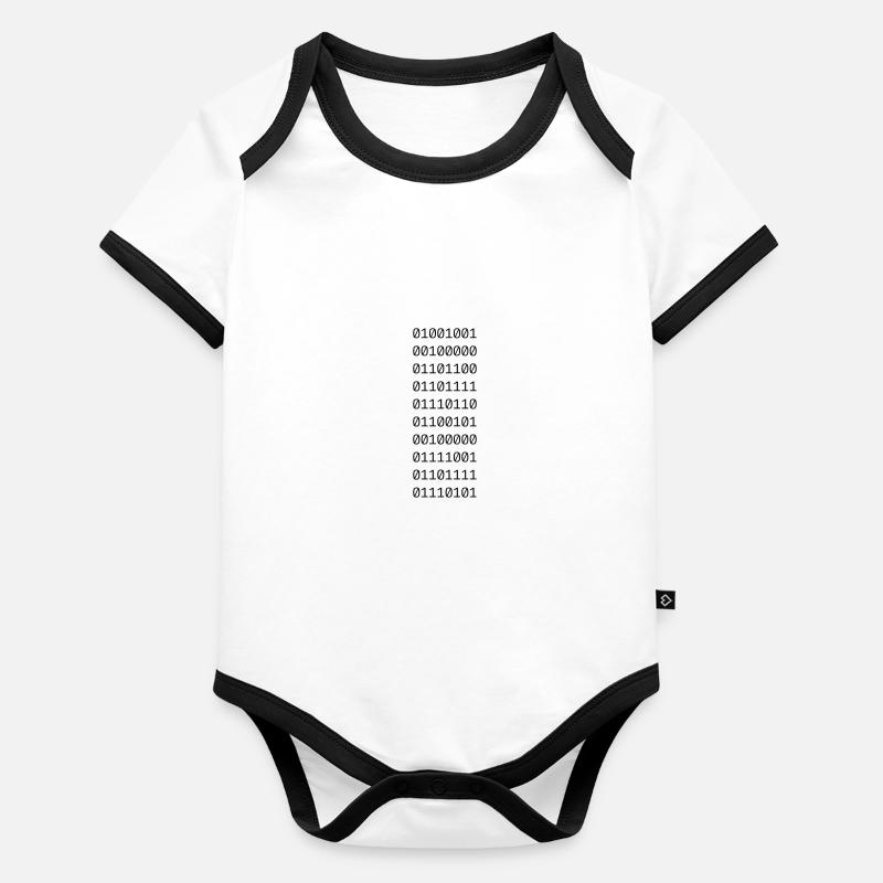 "Je t'aime" en code binaire. Body Bébé bio contrasté manches courtes