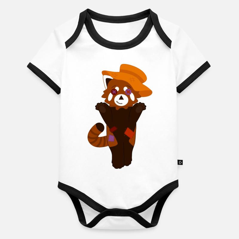 Red panda disguised as a scarecrow for Halloween Organic Baby Contrasting Bodysuit