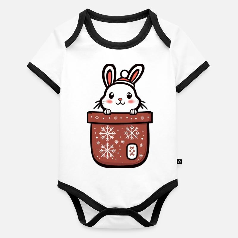 cute rabbit with christmas hat in a pocket Baby Bio-Kurzarm-Kontrastbody