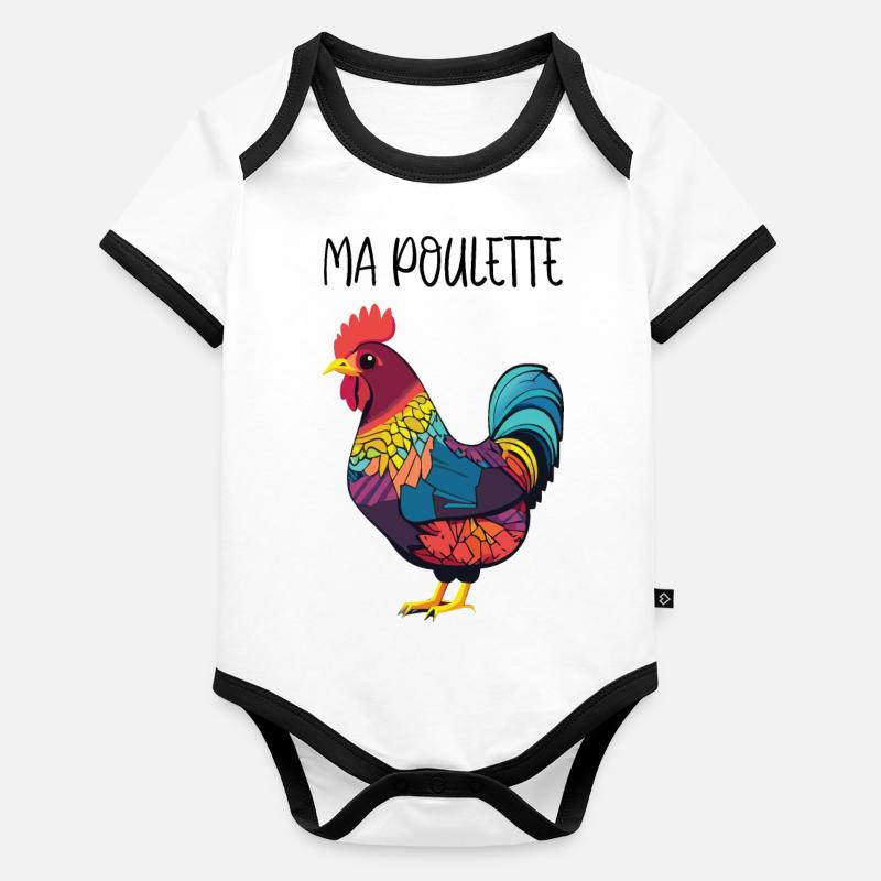 Ma poulette - Poule - Nature Body Bébé bio contrasté manches courtes