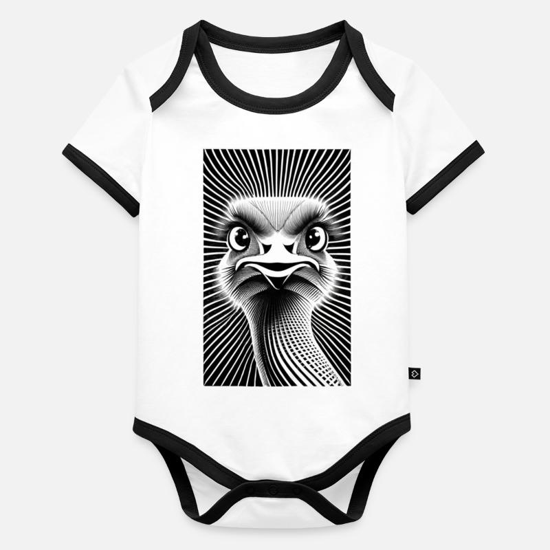 Affiche autruche design Body Bébé bio contrasté manches courtes