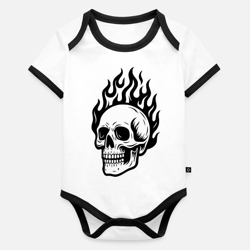 Tête de mort ... en feu ! Body Bébé bio contrasté manches courtes