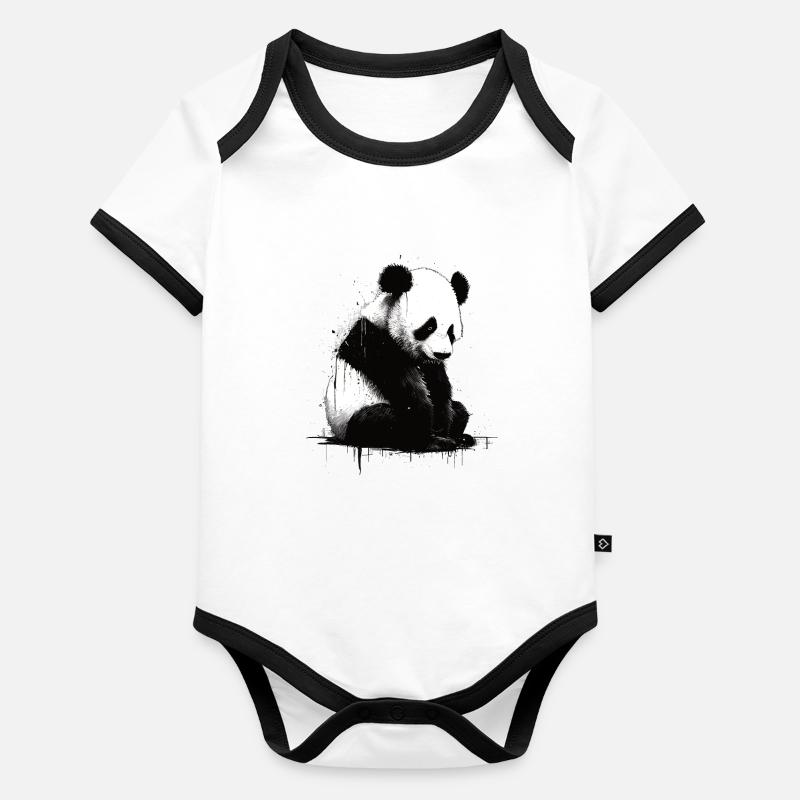 Panda Bear Stencil Organic Baby Contrasting Bodysuit