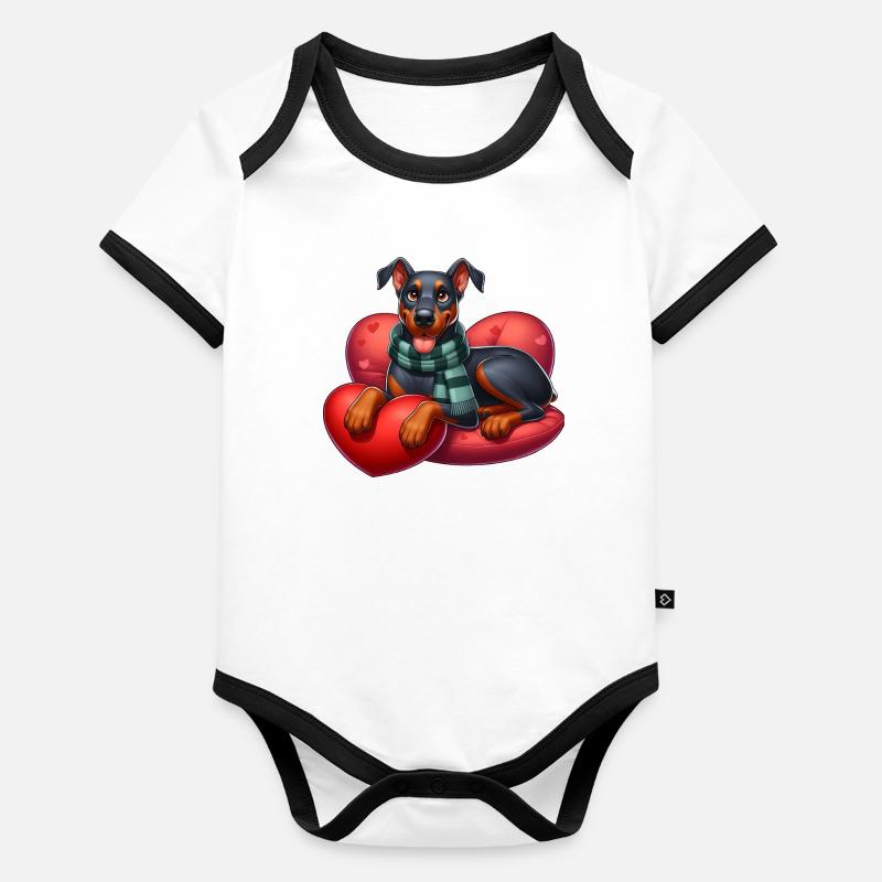 Mignon Doberman Amour Coeur Body Bébé bio contrasté manches courtes