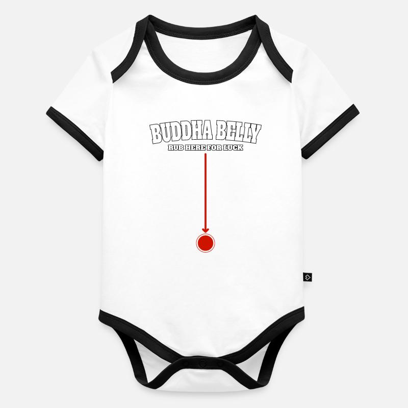 Buddha Belly rub here for luck Baby Bio-Kurzarm-Kontrastbody