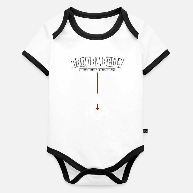 Buddha Belly rub here for luck Baby Bio-Kurzarm-Kontrastbody