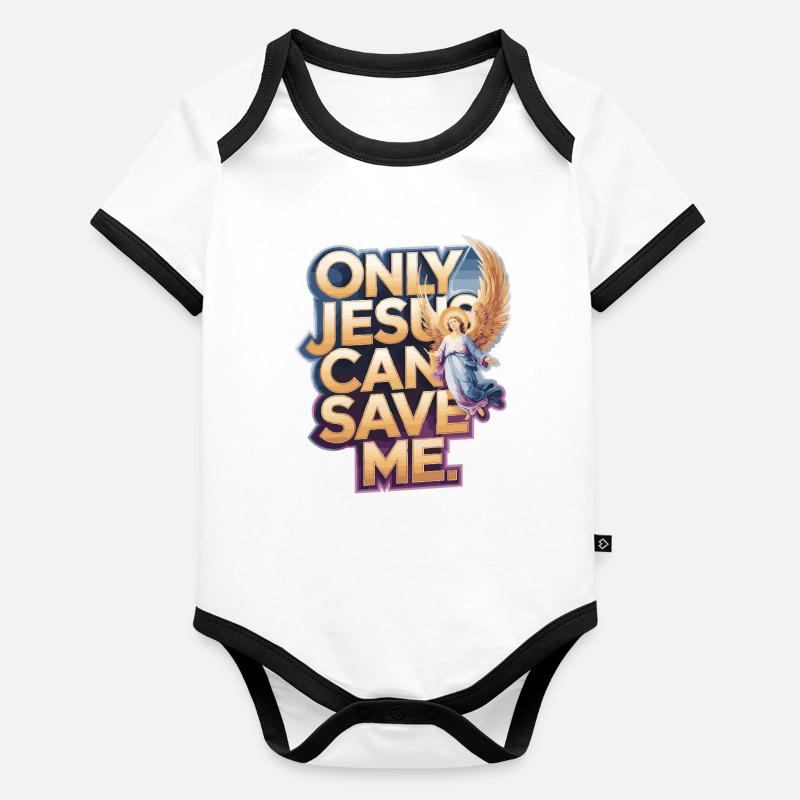 Only Jesus can save me christliches Design Baby Bio-Kurzarm-Kontrastbody