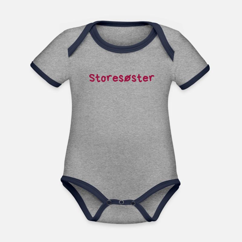 Große Schwester - Baby Bio-Kurzarm-Kontrastbody - Grau meliert/Navy