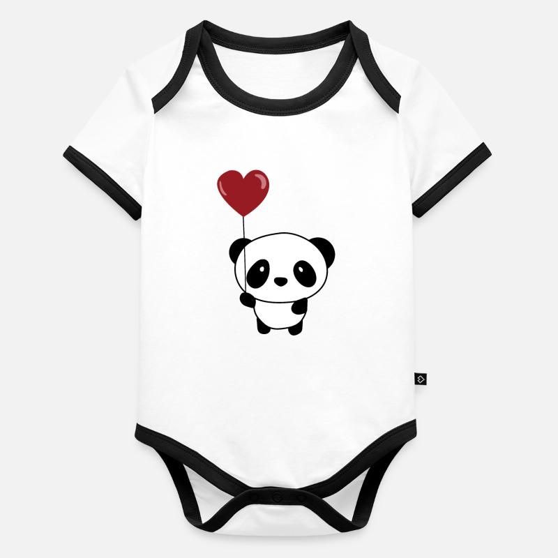 Coeur de ballon mignon Valentine Panda Chibi Body Bébé bio contrasté manches courtes