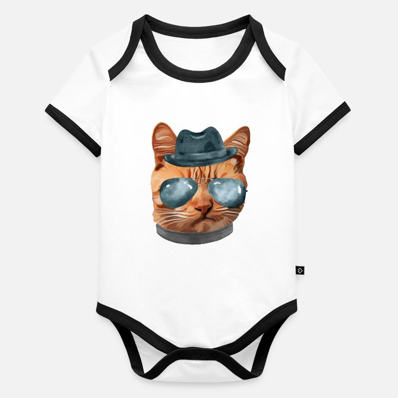 Cat Kitty Kitten In Clothes Aviators Gangster Hat Organic Baby Contrasting Bodysuit