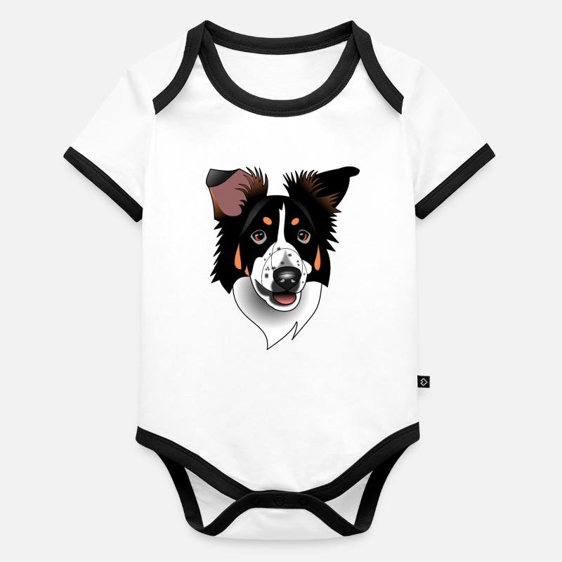 Border Collie - tricolor black Organic Baby Contrasting Bodysuit
