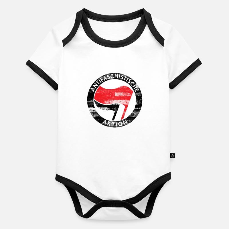 Antifa Logo, Against Right, Demo, Protest, Punk Organic Baby Contrasting Bodysuit