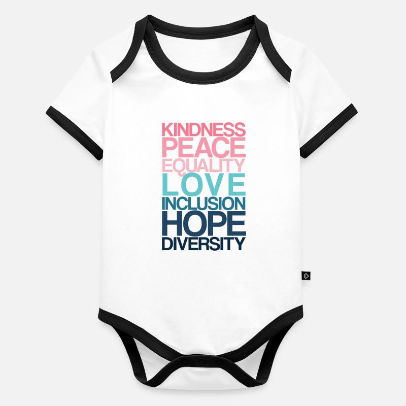 Kindness Peace Equality LOVE Baby Bio-Kurzarm-Kontrastbody