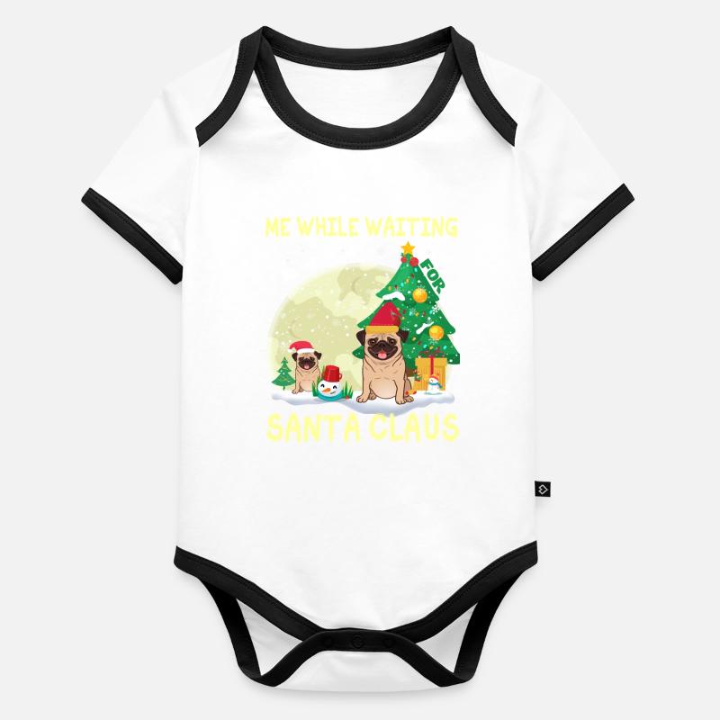 Pug me while waiting for Santa Claus Organic Baby Contrasting Bodysuit