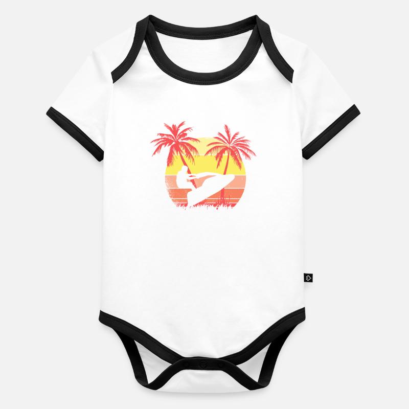 Jet Ski Summer Sunset de los 80 Body Bébé bio contrasté manches courtes