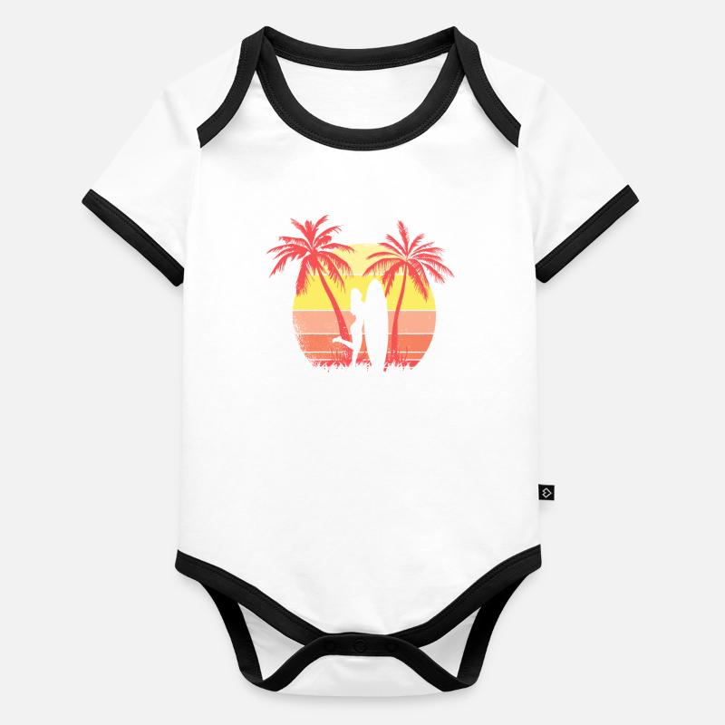Surfing Board Girl Pose Pose Sunset Sunset 80s Body Bébé bio contrasté manches courtes