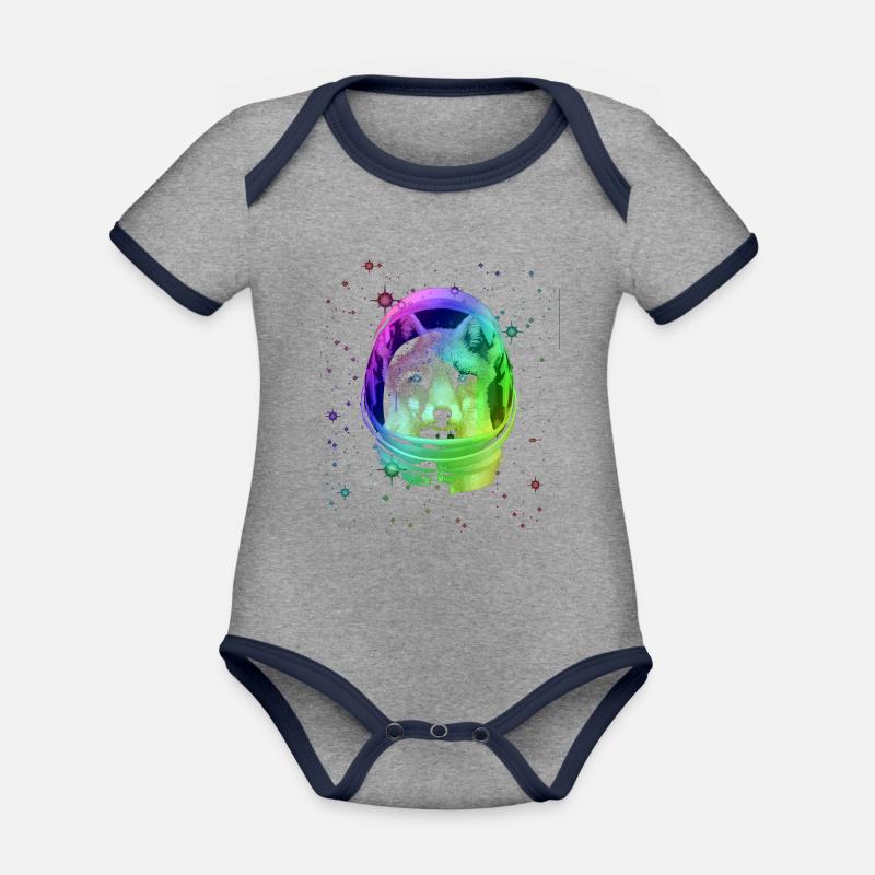 espace Fox - Body Bébé bio contrasté manches courtes - gris chiné/bleu marine