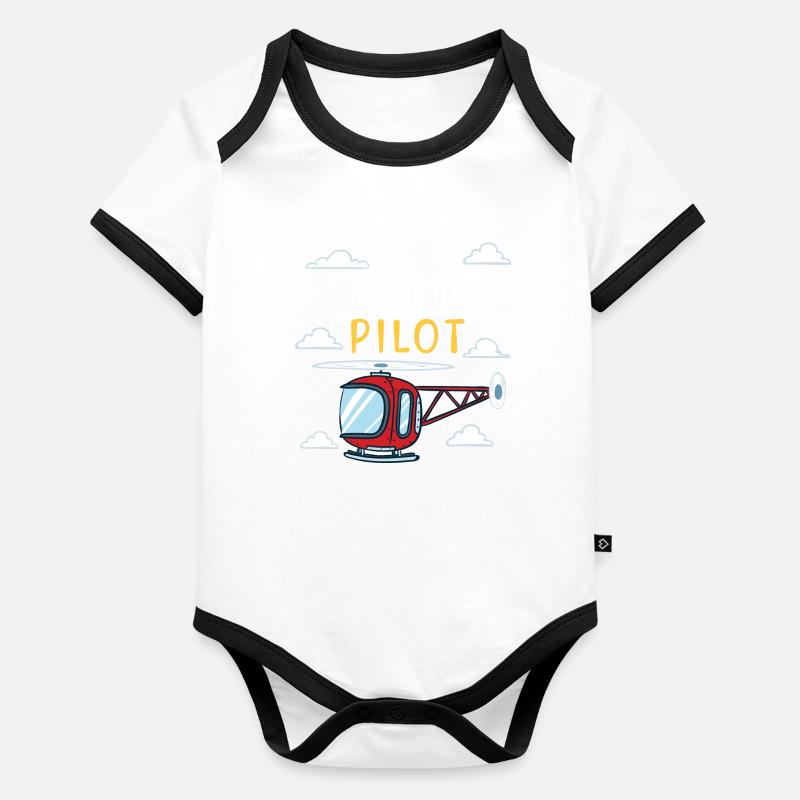 Pilote d'hélicoptère | hélicoptère rouge Body Bébé bio contrasté manches courtes